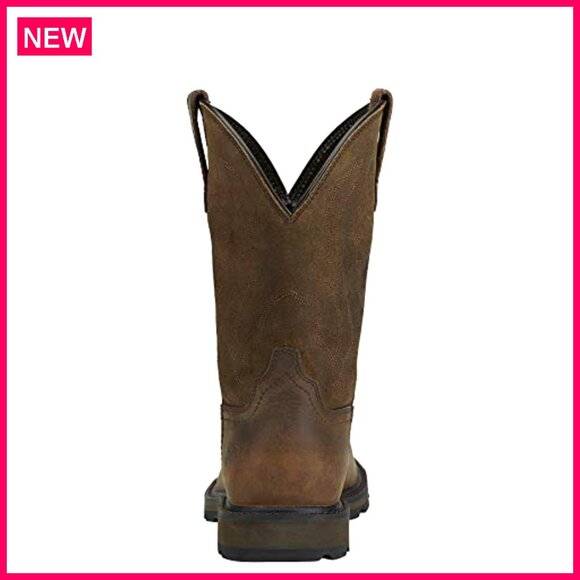 Men\'s Pull-On Work Boots Leather Round Toe Slip Resistant Durable